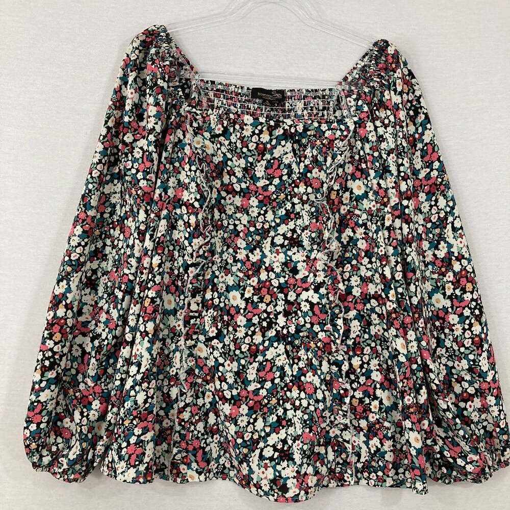 Suzanne Betro‎ Square Neck Floral Smock Detail Puff Sleeve Blouse XL